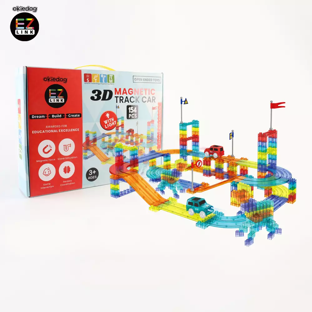 Okiedog EZLINK Magnetic Track Car - Mainan Magnet Edukasi anak (STEM) - 154pcs