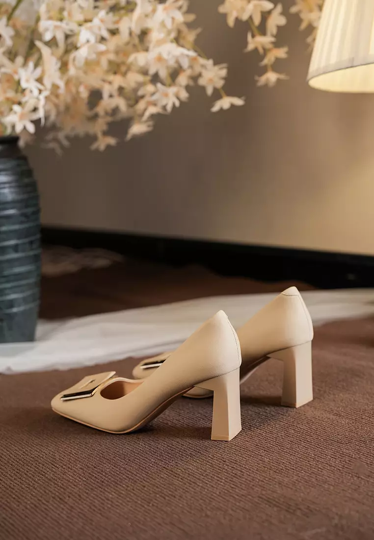 7CM Square Buckle Chunky Heel Pumps BY2373-13