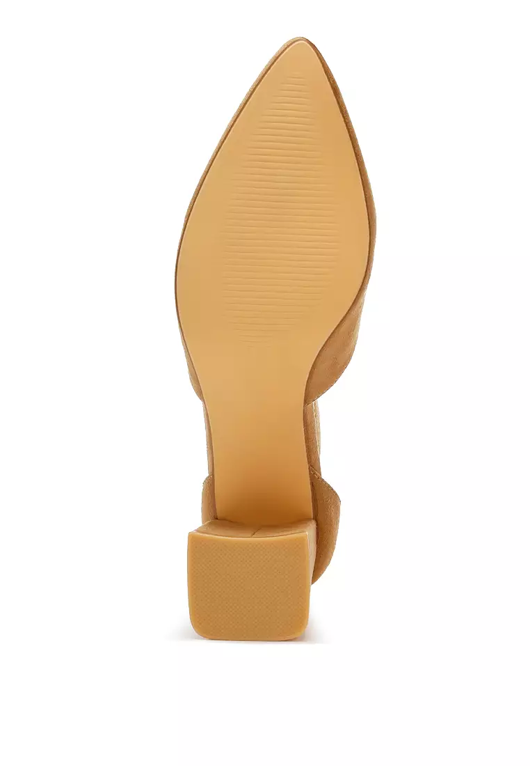 Sandal hak blok mikrofiber warna krem