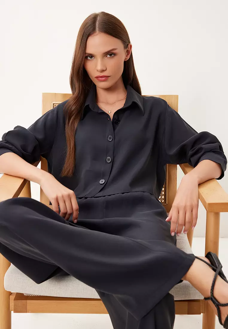 Women's Black Modal Shirt Pants Suit Bv00158