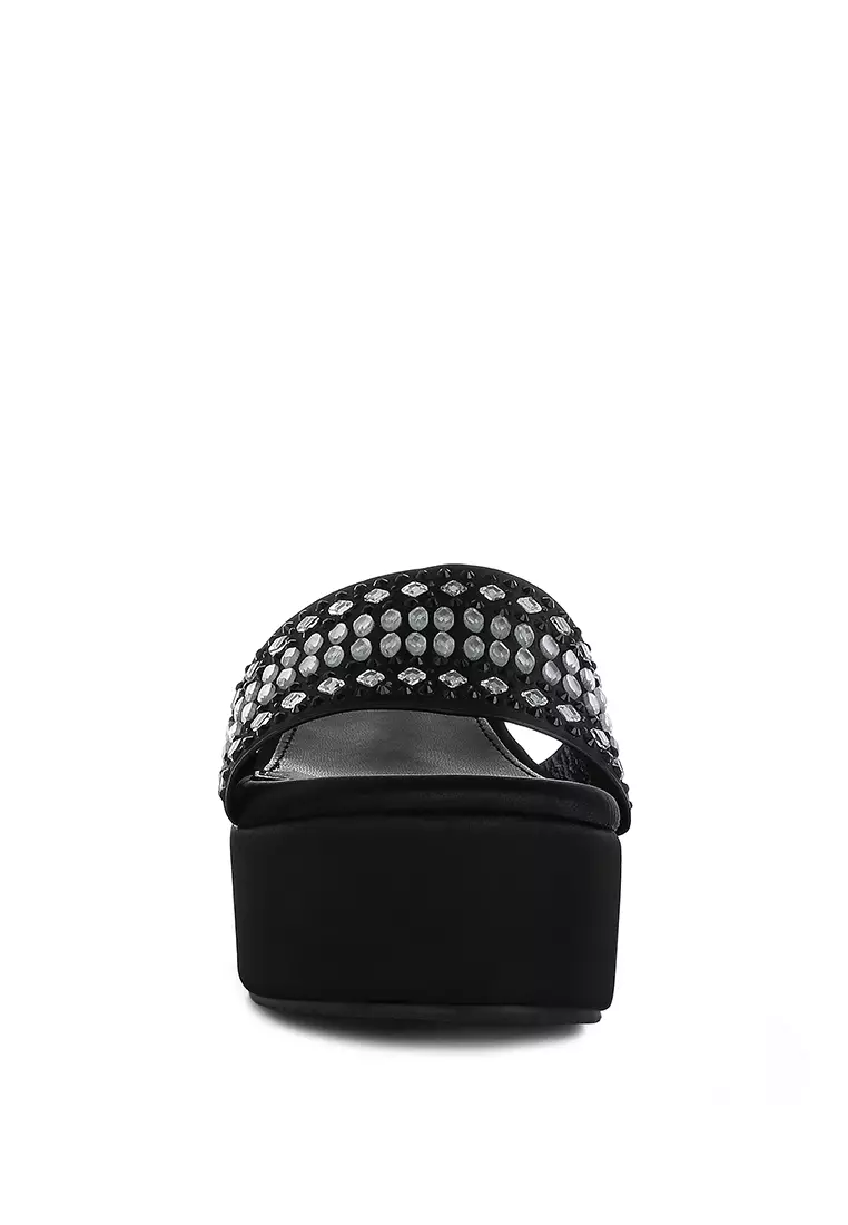 Black diamante flatforms new arrivals