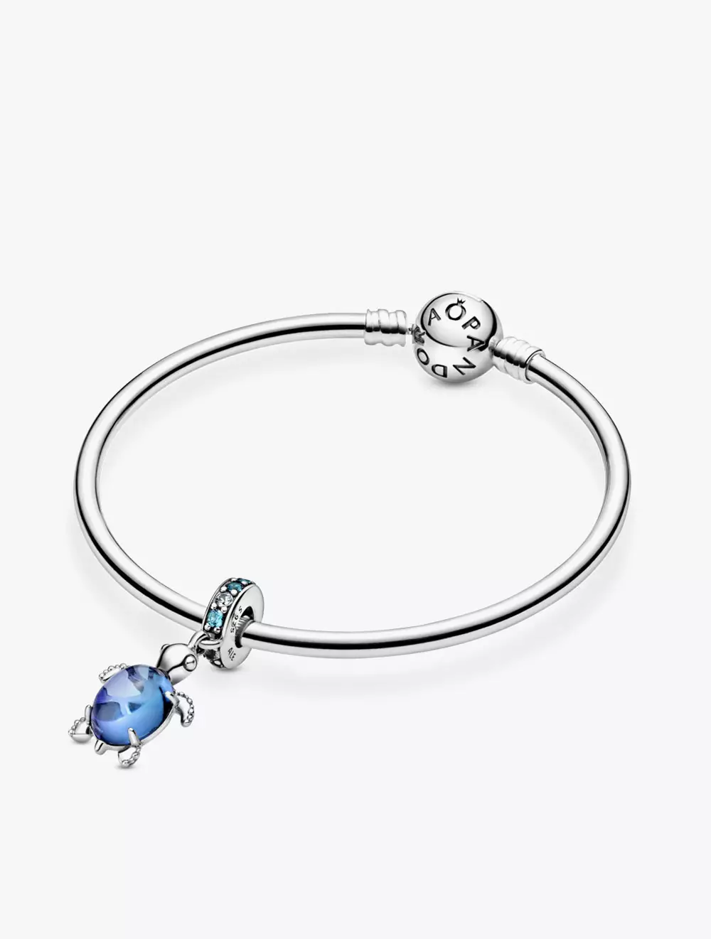 Sea turtle sterling silver dangle with icy green, bleached aqua blue crystal and peacock Murano glass