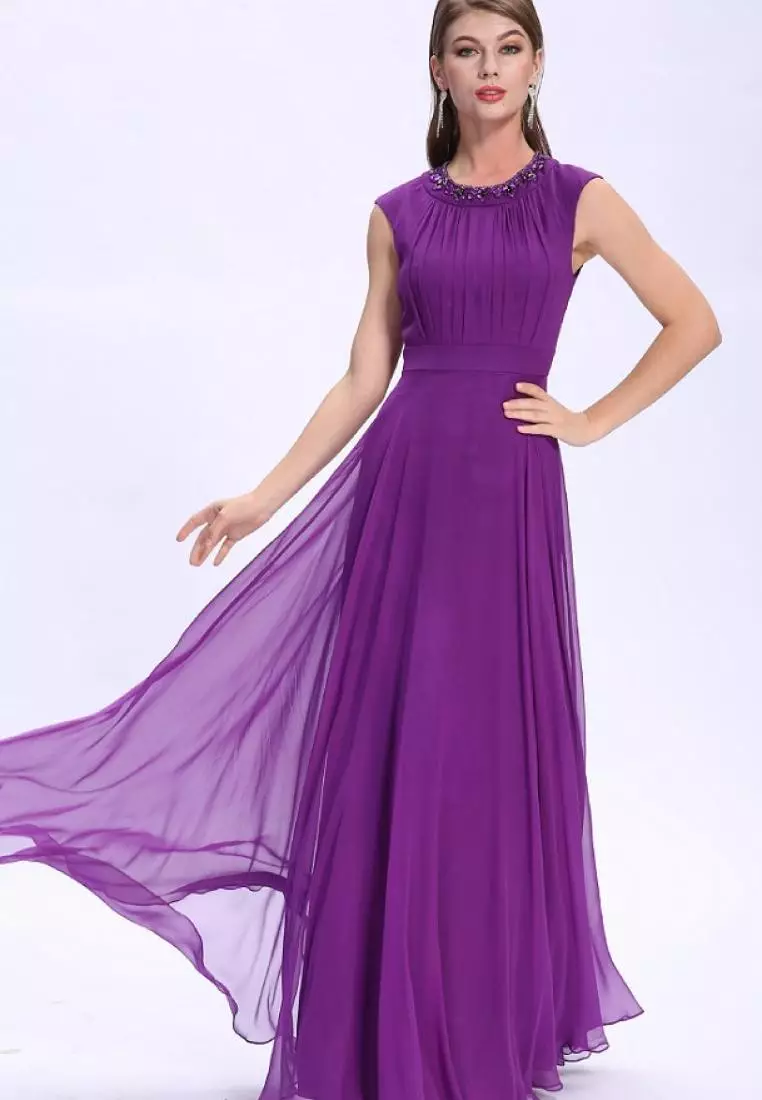 Elegant Style Silk Chiffon Beaded Evening Dress