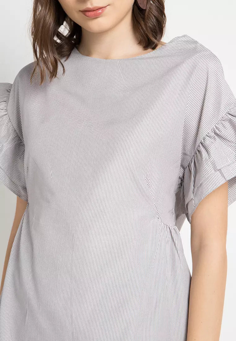 Ruffle Sleeve Striped Blouse