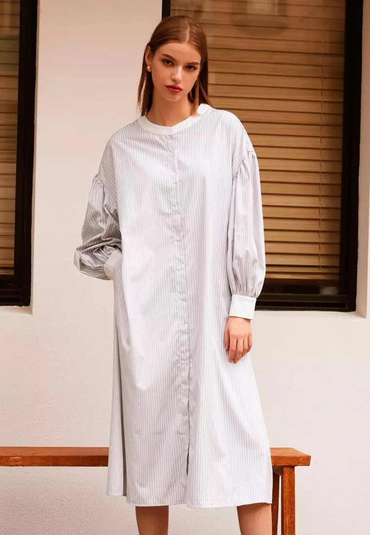Striped Puff-Sleeve Long Open Top [DA9910]