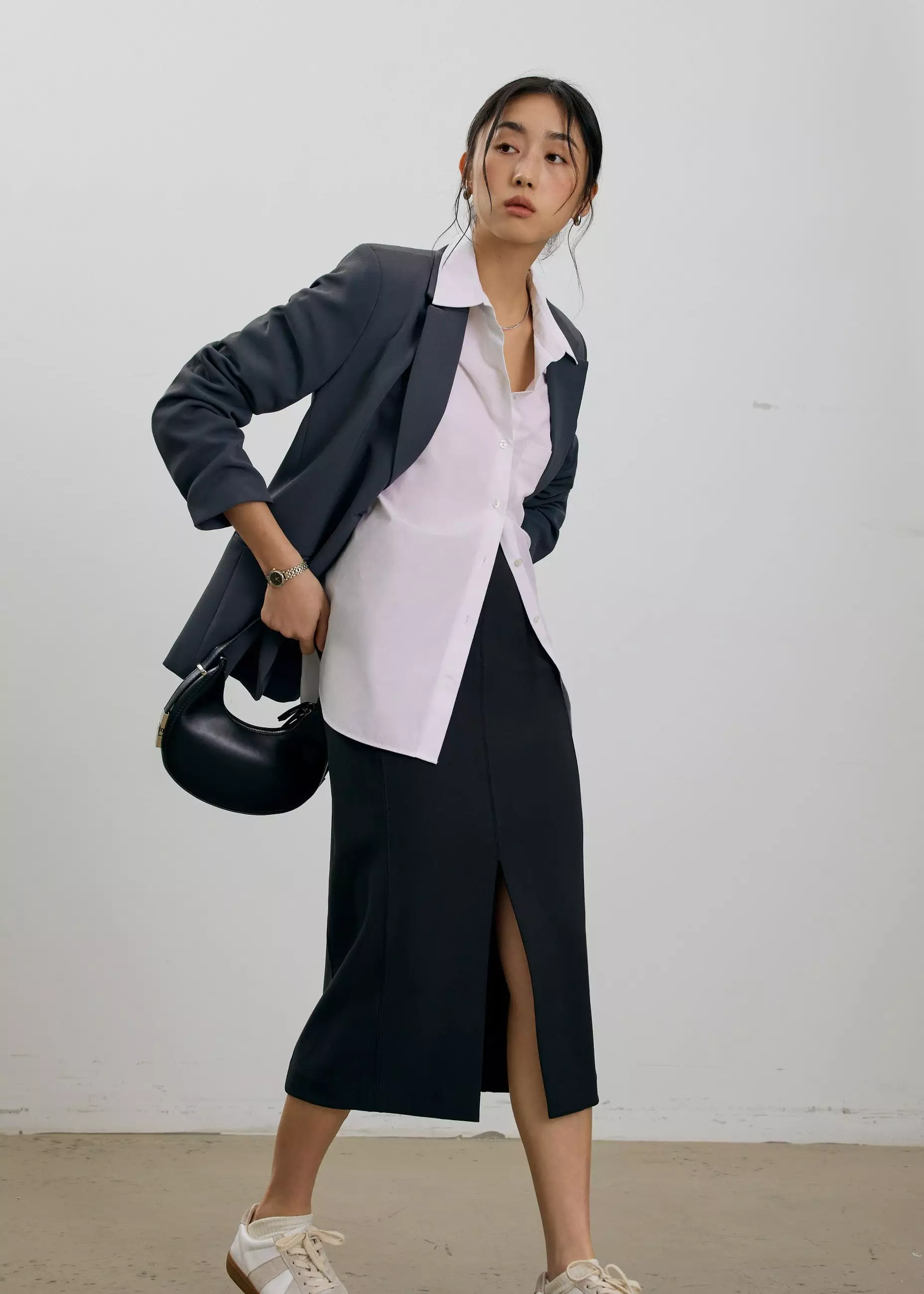 Rok Wanita - Vera Elastic Reversible Panelled Midi Skirt