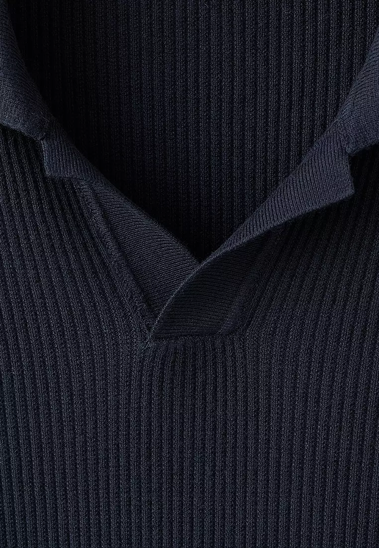 Cotton-Blend Ribbed Polo Sweater