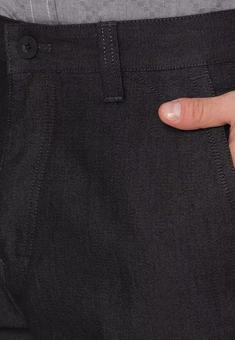 POLICE Celana Panjang Semi Formal Corak Katun Hitam Pria