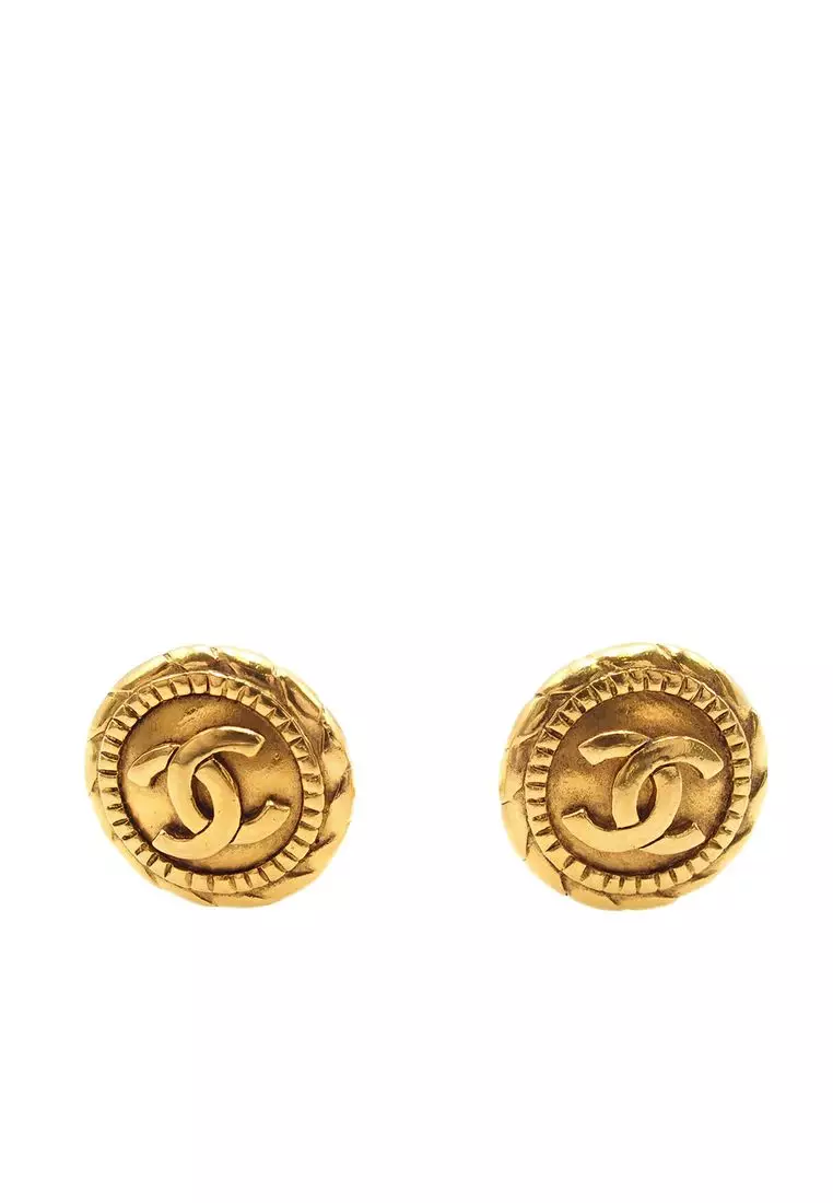 Pre-Loved Chanel Cc Gold Plated Round Clip On Earrings