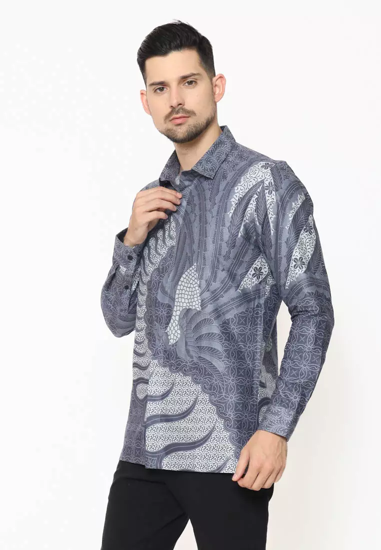 MAGINOT ALTA ABU MUDA Batik Slim Fit Lengan Panjang