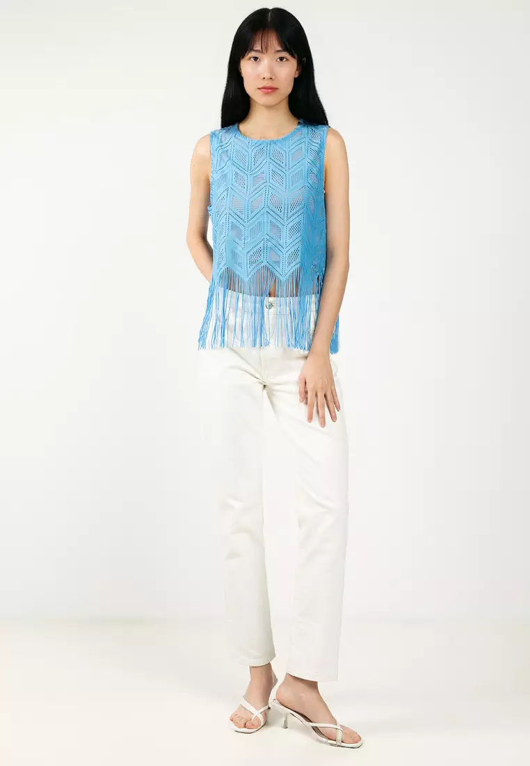 Sleeveless Crew Neck Frill Short Jersey Top