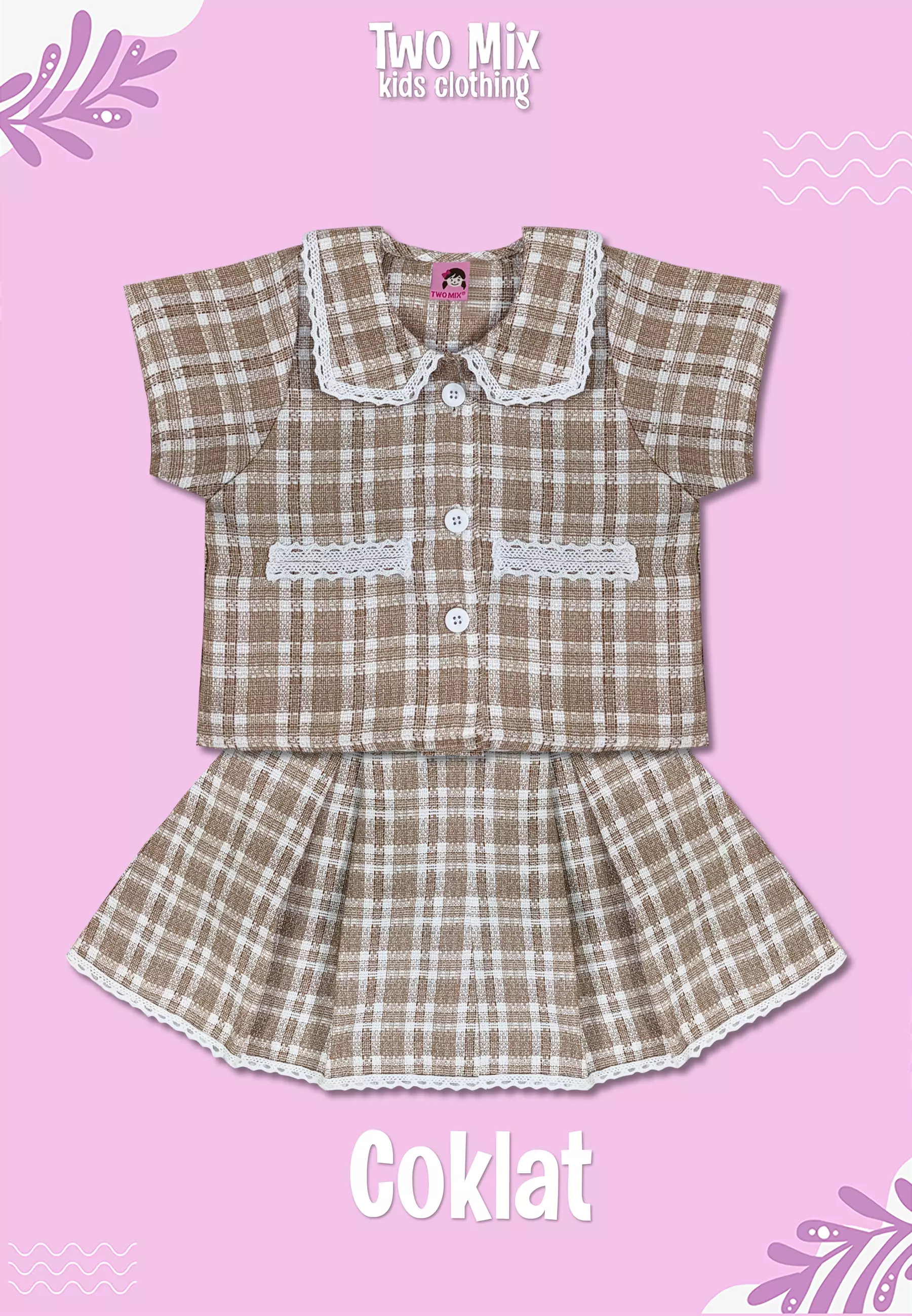 Two Mix - Serra Set Setelan Anak Perempuan Lucu 1-12 Tahun 4400 Coklat