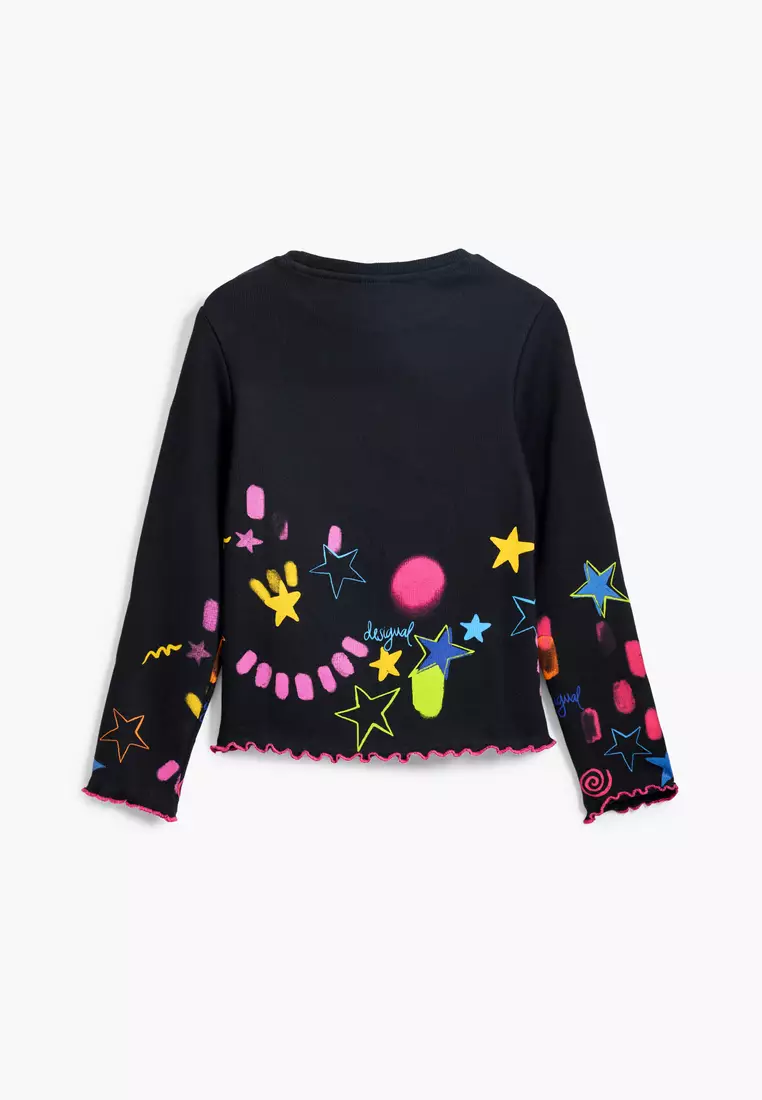 Ribbed T-shirt with neon designs