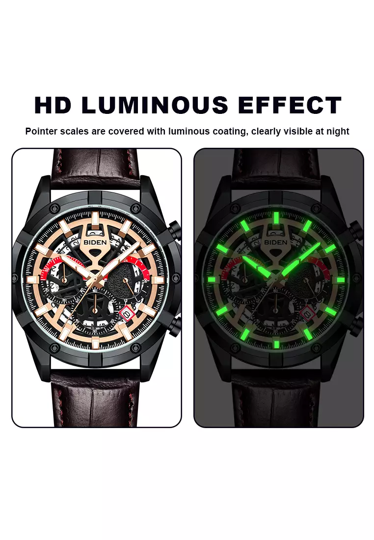 Jam Tangan Pria Original Kalender Sports Anti Air Tali Kulit Jam Tangan Cowok Brown black