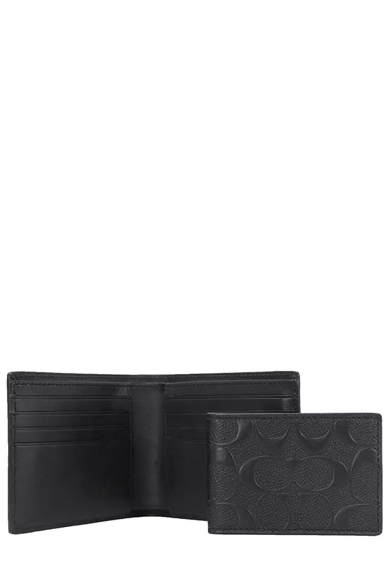 3 In 1 Wallet In Signature Leather in Black CR957