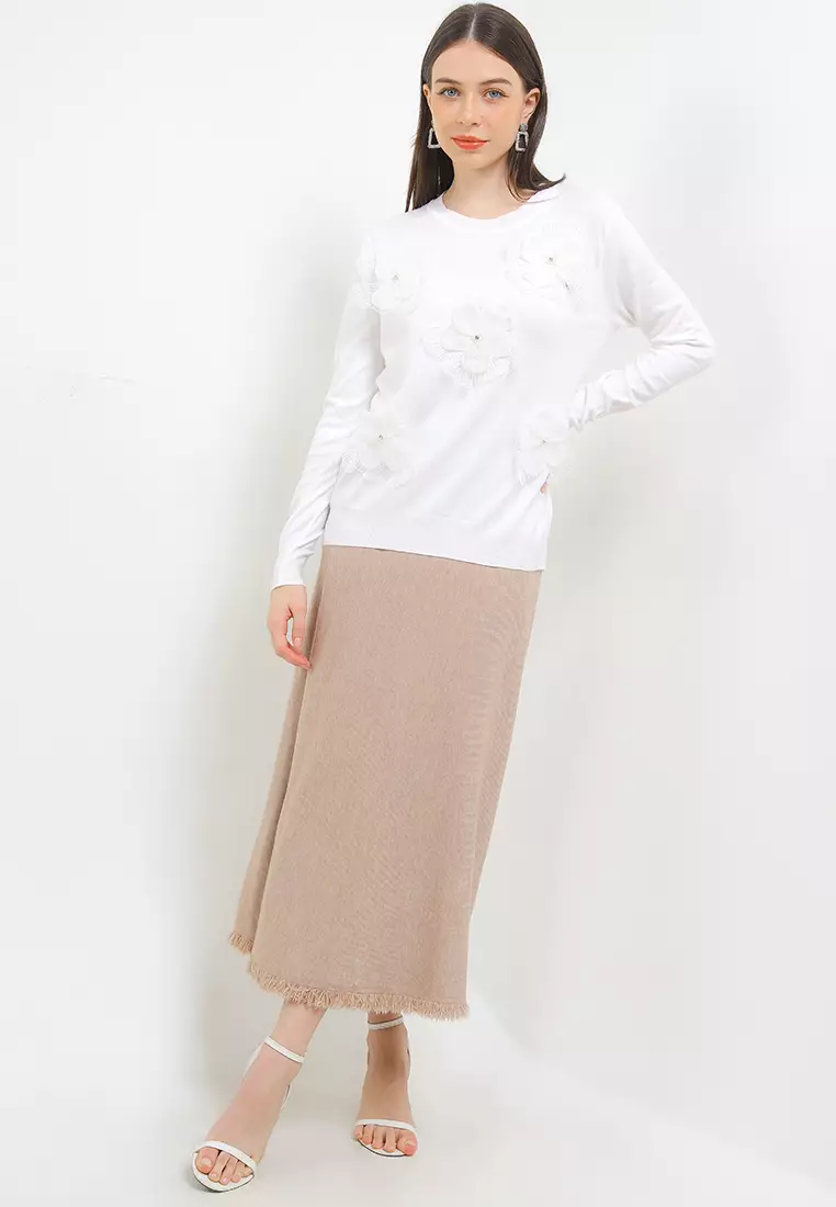 L/S Beaded Flo Knit Sweater