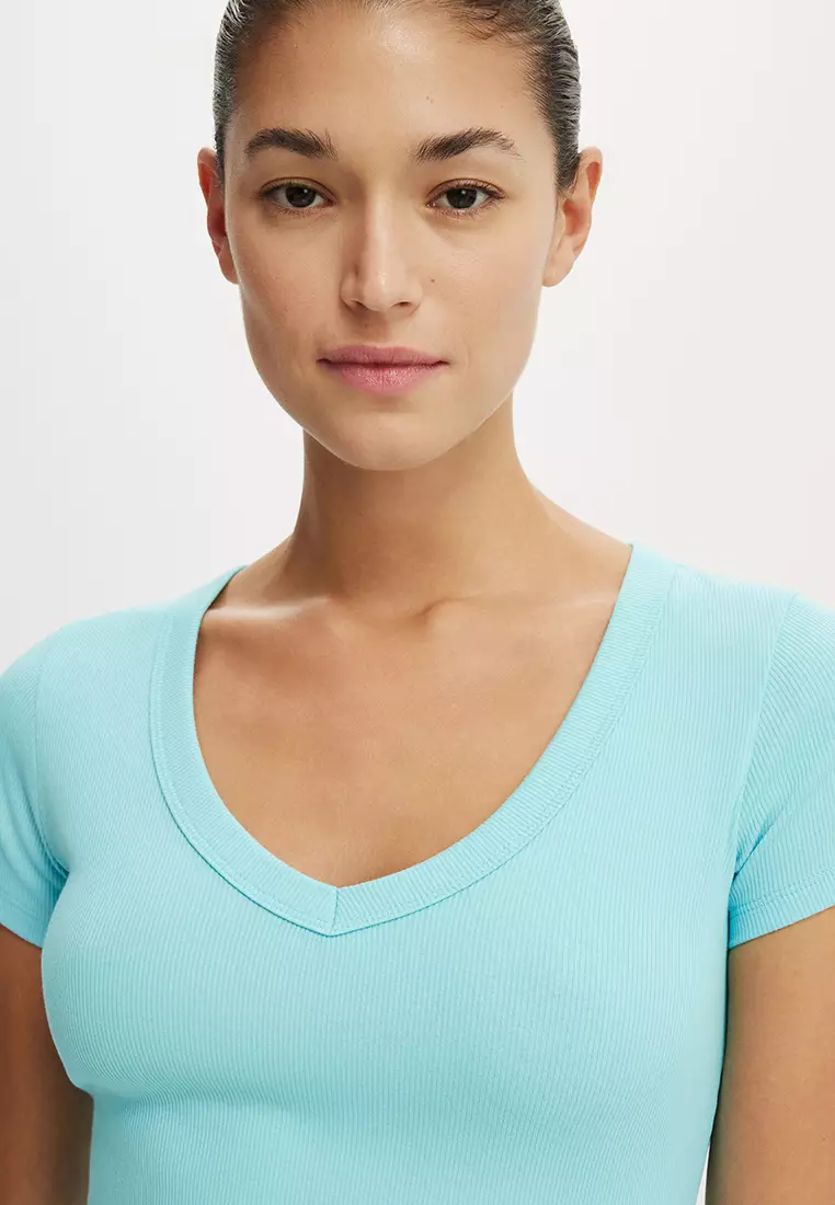 Goldie Rib V-Neck Short Sleeves Top
