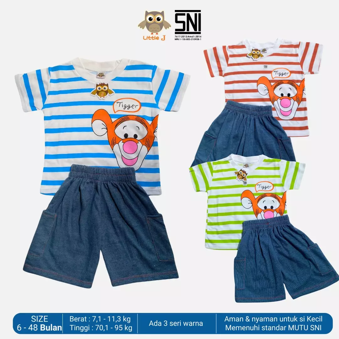 Little J - Baju Setelan Anak Laki Cowok Katun 1-5 Tahun - 1715 - Warna Coklat