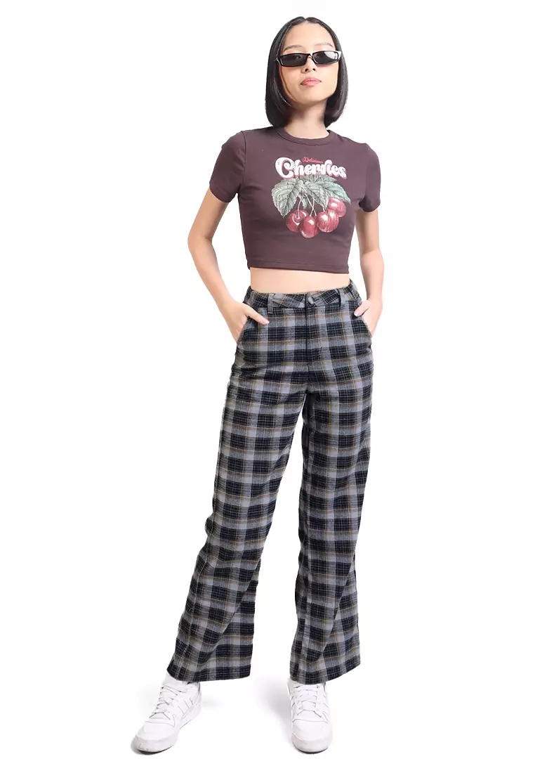High Waisted Checkered Wide Leg Pants