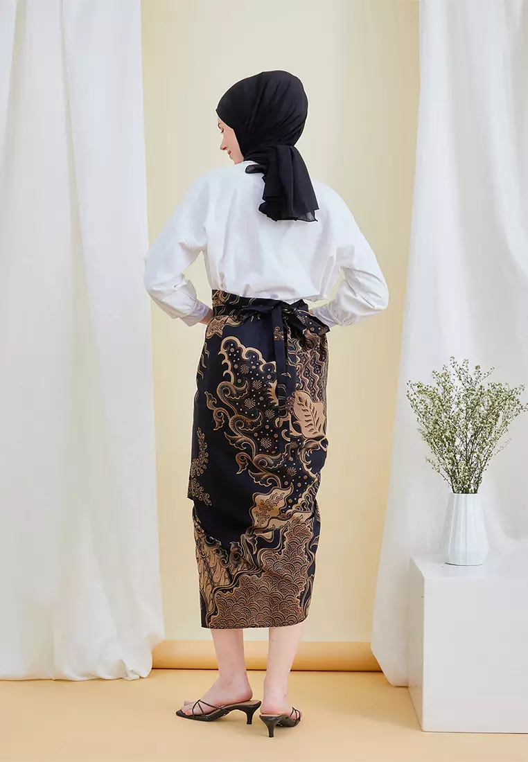 Enzy Batik Rok Lilit Ruffler Ganesha - Black/Brown