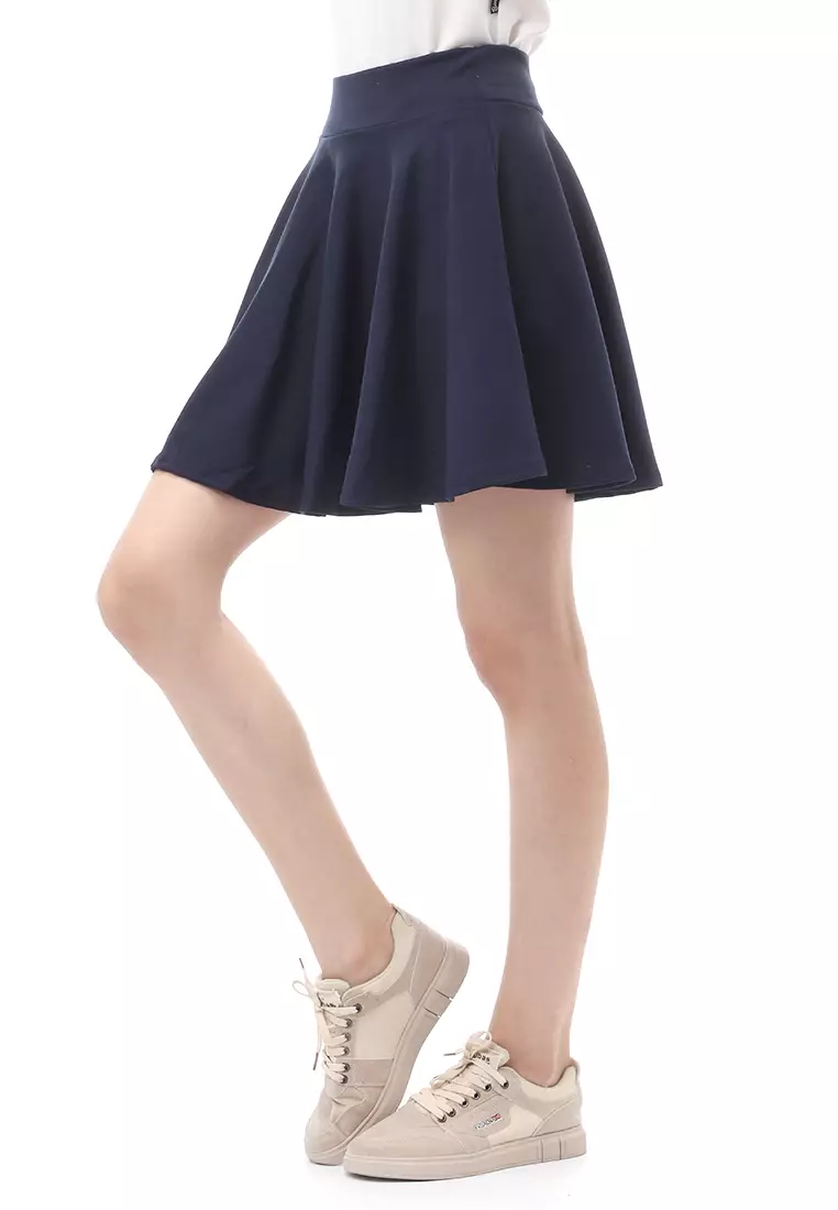 Rok Midi Bawahan Wanita Motif Solid Casual Relaxed Fit - Navy