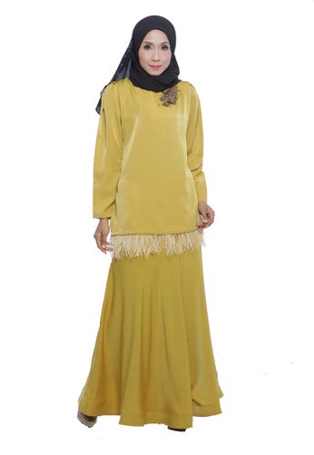 Sierra Kurung Moden In Mustard with flare Skirt from Adrini's in Yellow