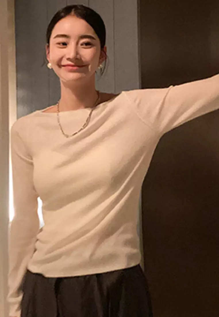 New Sheep Wool Knit Slim Fit Long Sleeve Ladies Top A22090710W