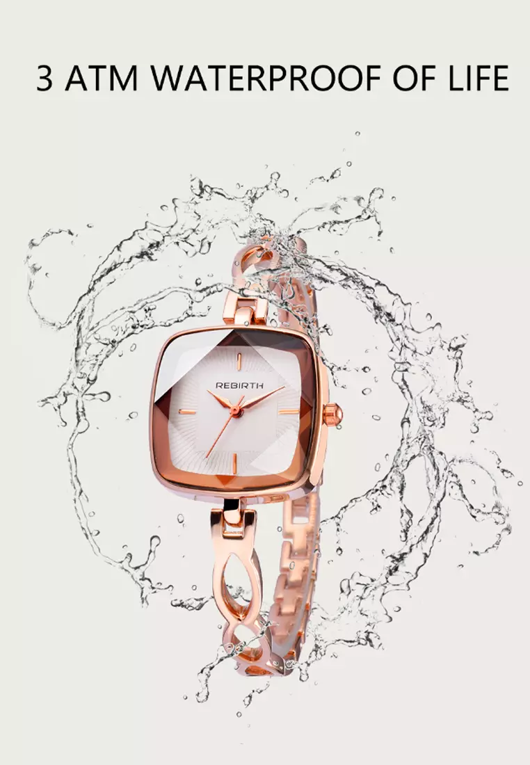 jam tangan wanita Kuarsa Square Tali stainless steel dengan gelang