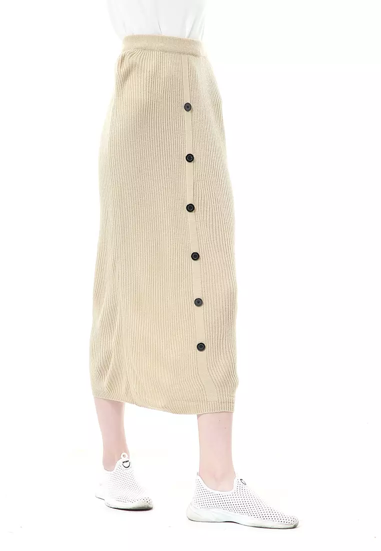 Deliana Rok Rajut Kancing Bawahan Wanita Premium Quality - Cream