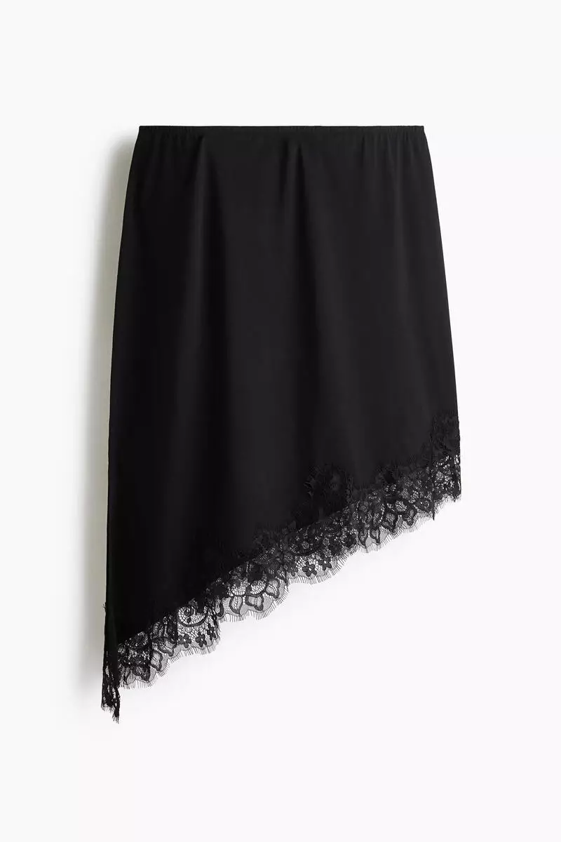 Asymmetric lace-trimmed skirt