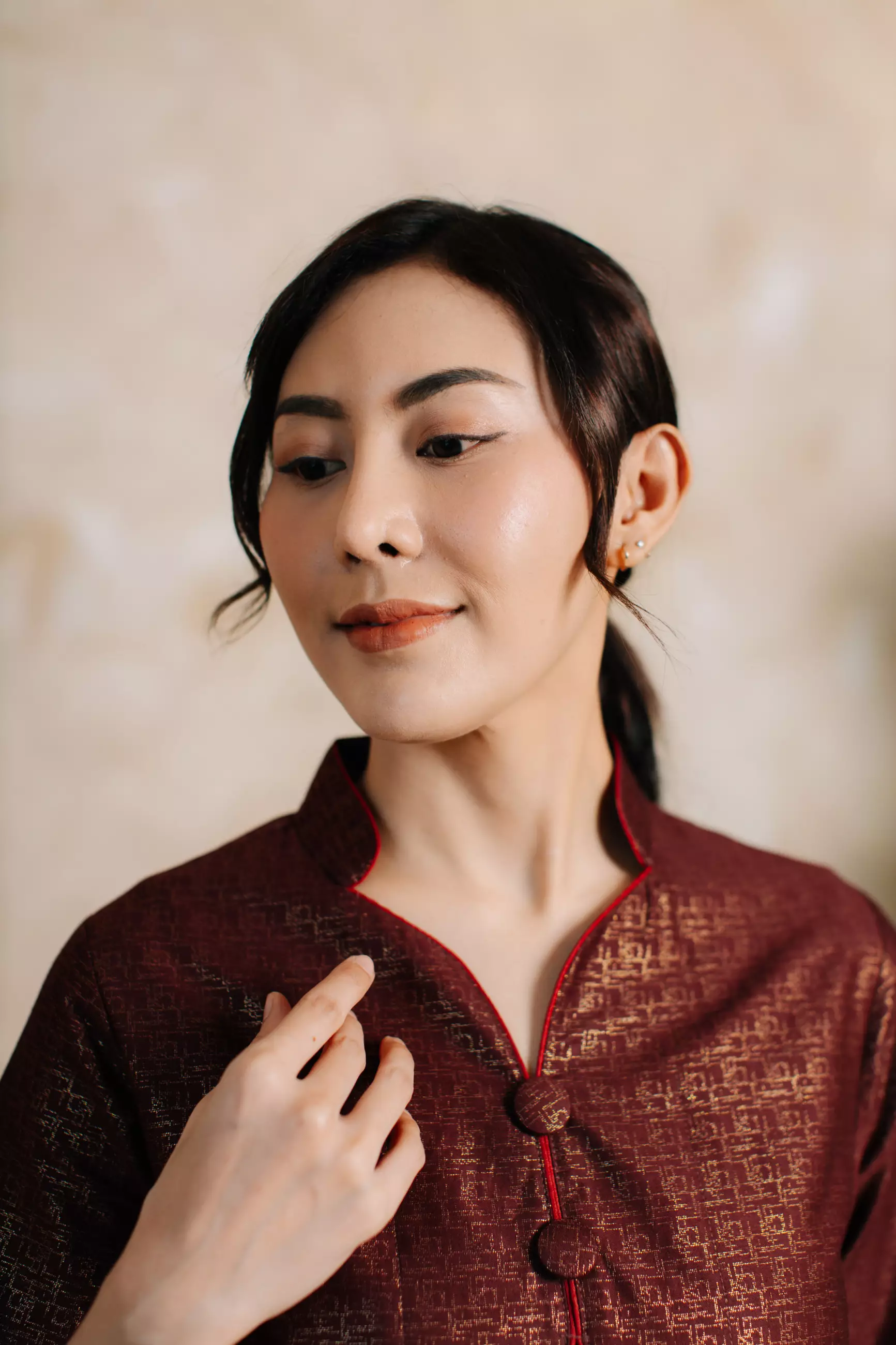 Adyatma Adhiwangsa Maroon Dress Batik Wanita Katun Foil