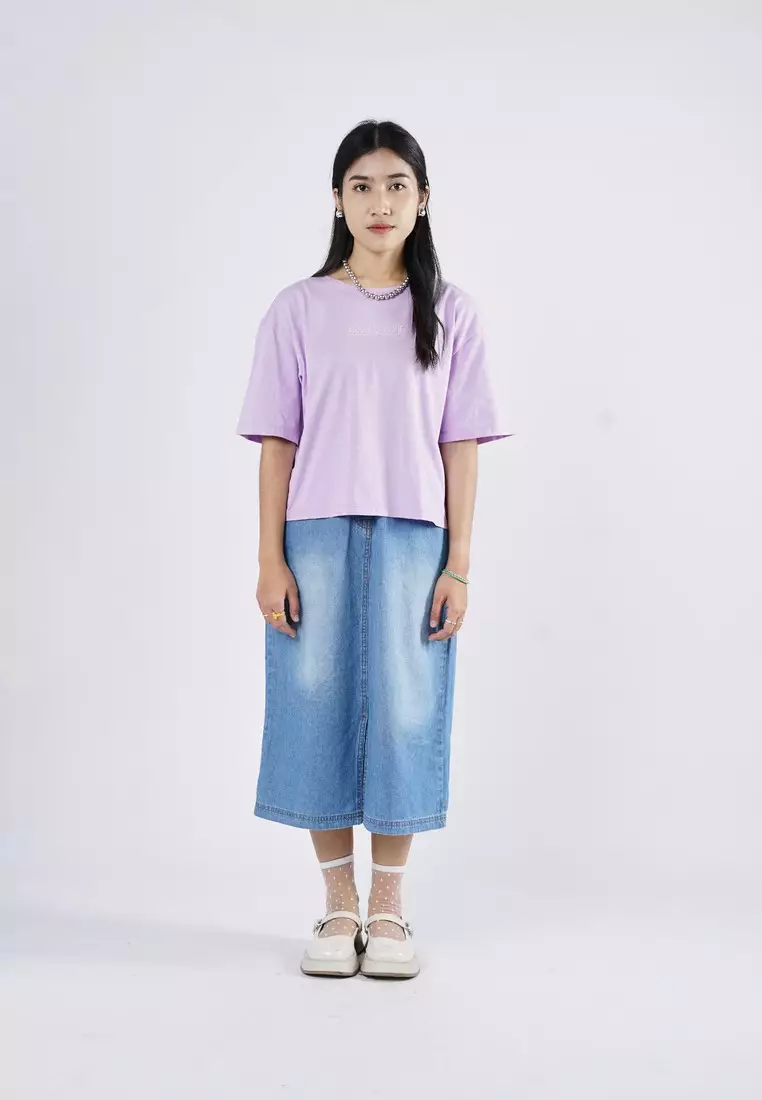 3Second Women's Basic T-Shirt Short Sleeve Boxy Fit Cotton Logo Script 3 OL-C080925