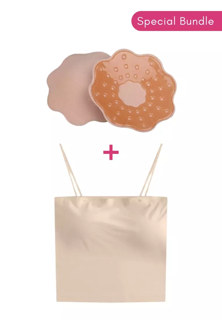 Buy Kiss & Tell Special Bundle Premium Arina Ice Silk Bralette Inner Top  Tube in Nude and Nipple Cover Pads Flower Stick On Nubra in Nude Online