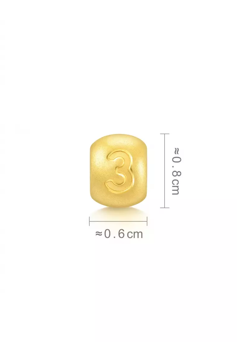 999 24K Solid Gold Number Three Charm 93668C (Bracelet not included)