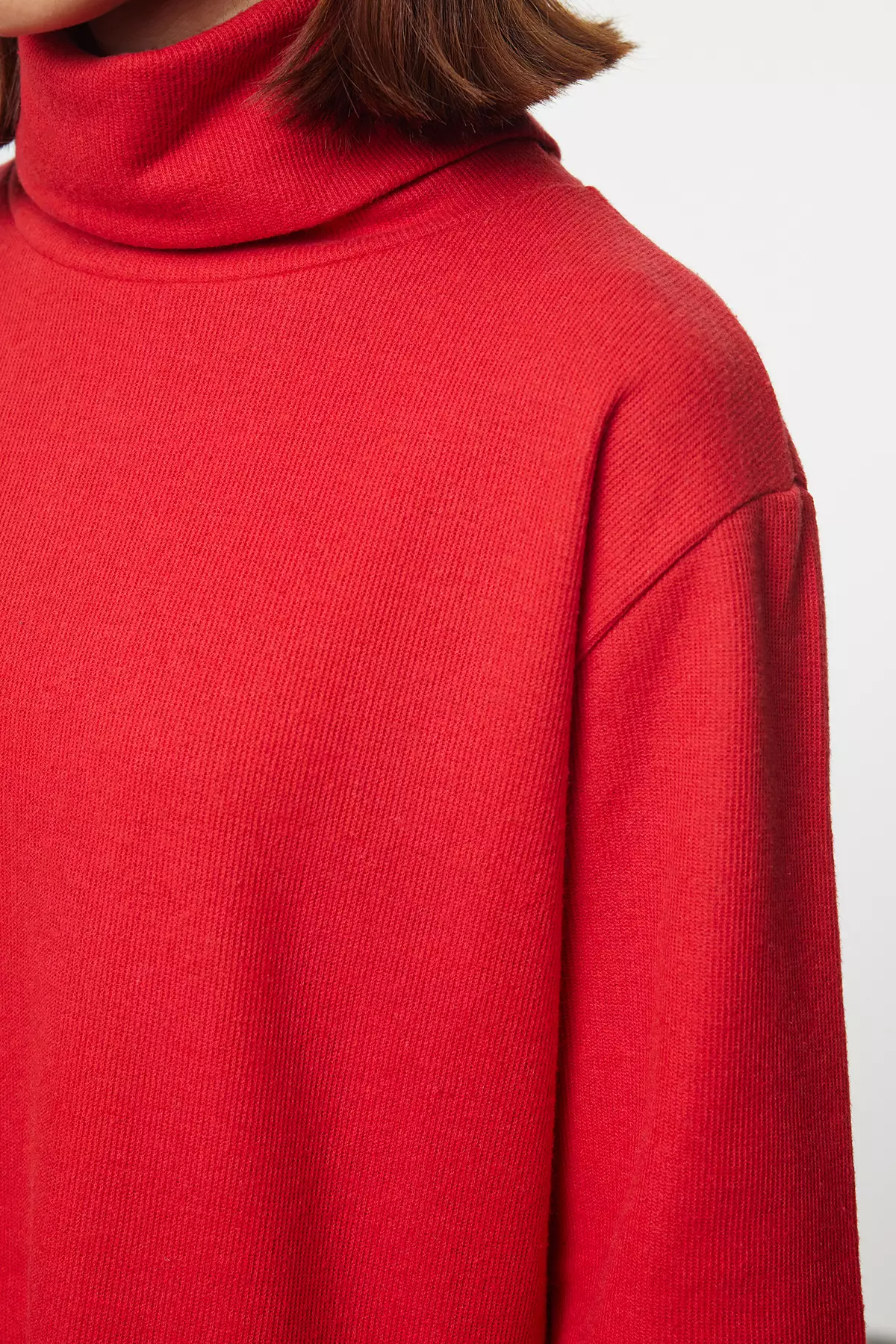 Red Turtleneck Shift/Straight Mini Thessaloniki Long Sleeve Knitted Dress TWOAW20EL1110