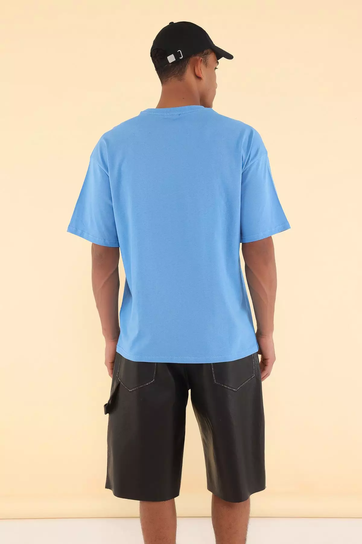 Blue Unisex Oversize/Wide Cut Teddy Bear Printed 100% Cotton T-Shirt TMNSS25TS00158