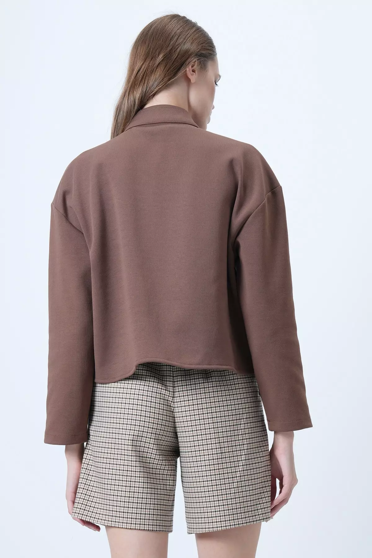 Women'S Cinnamon Brown Hakim Collar Poncho Jacket With Pocket Alc-X14421