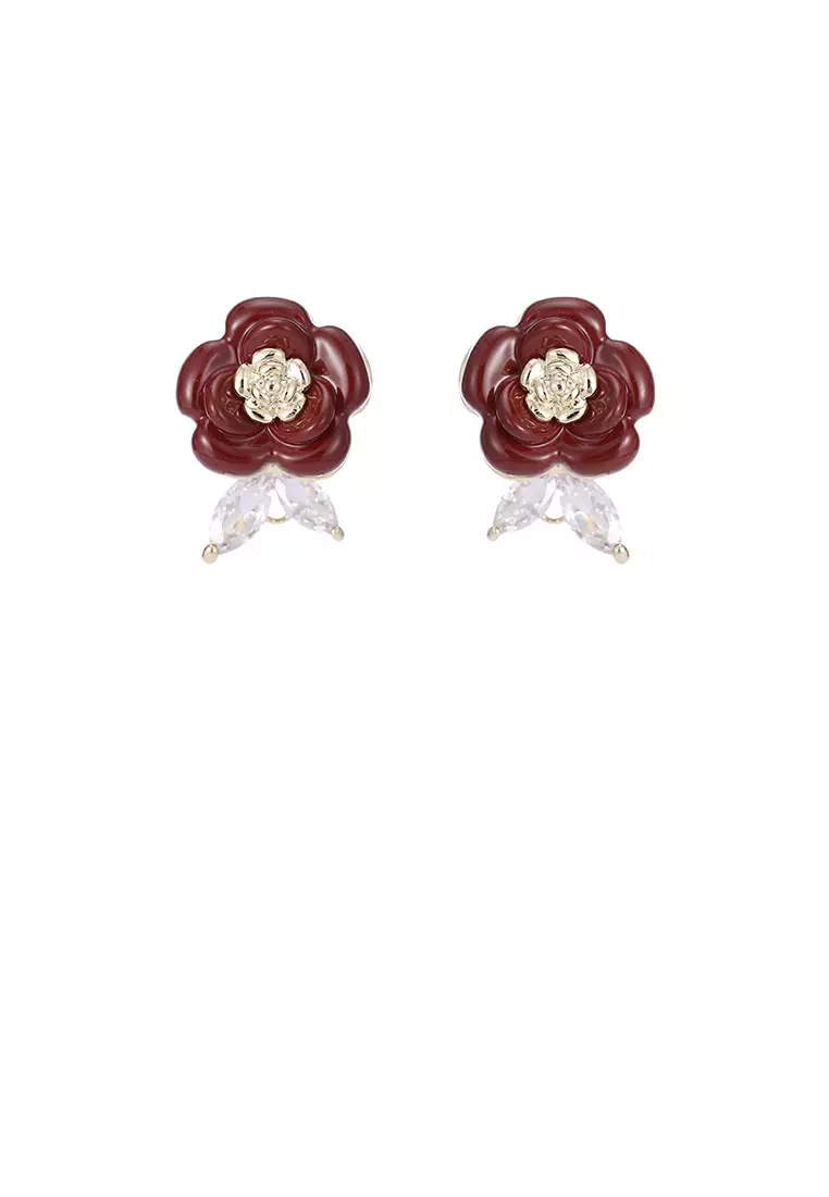 Red flower 2025 stud earrings