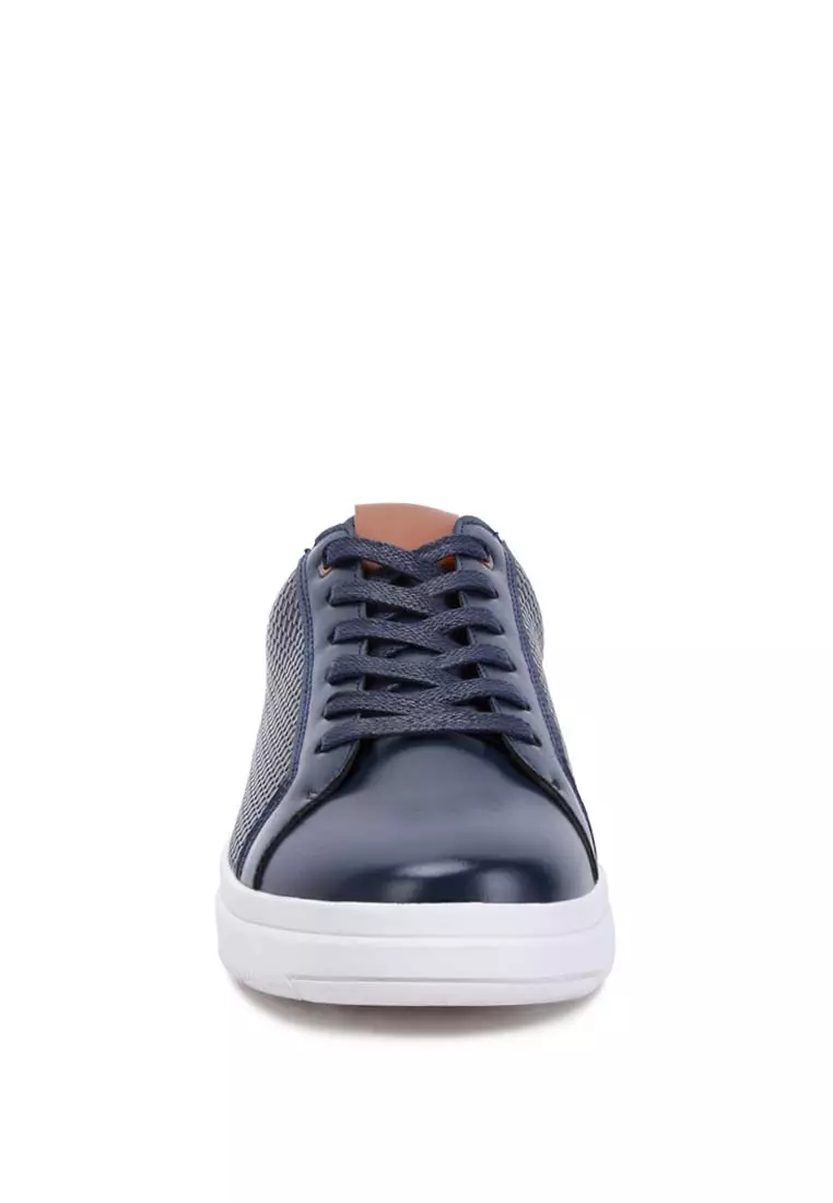 Men's Faux Leather Lace-up Sneakers in Navy