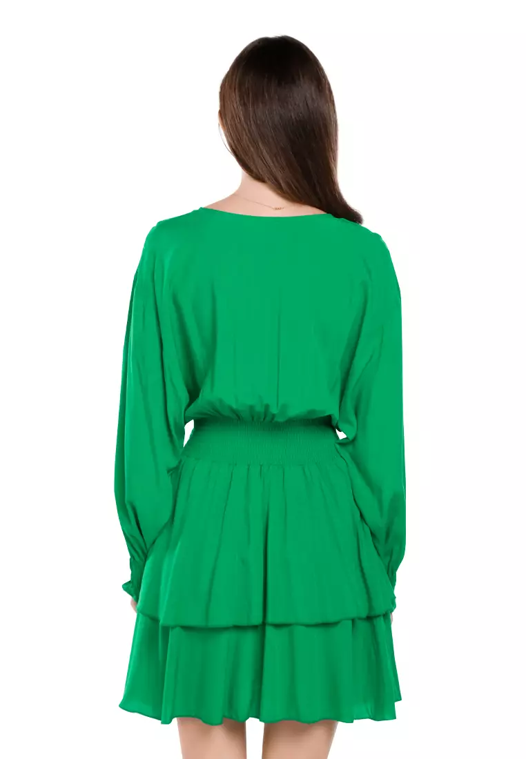 Green Long Lantern Sleeves Dress