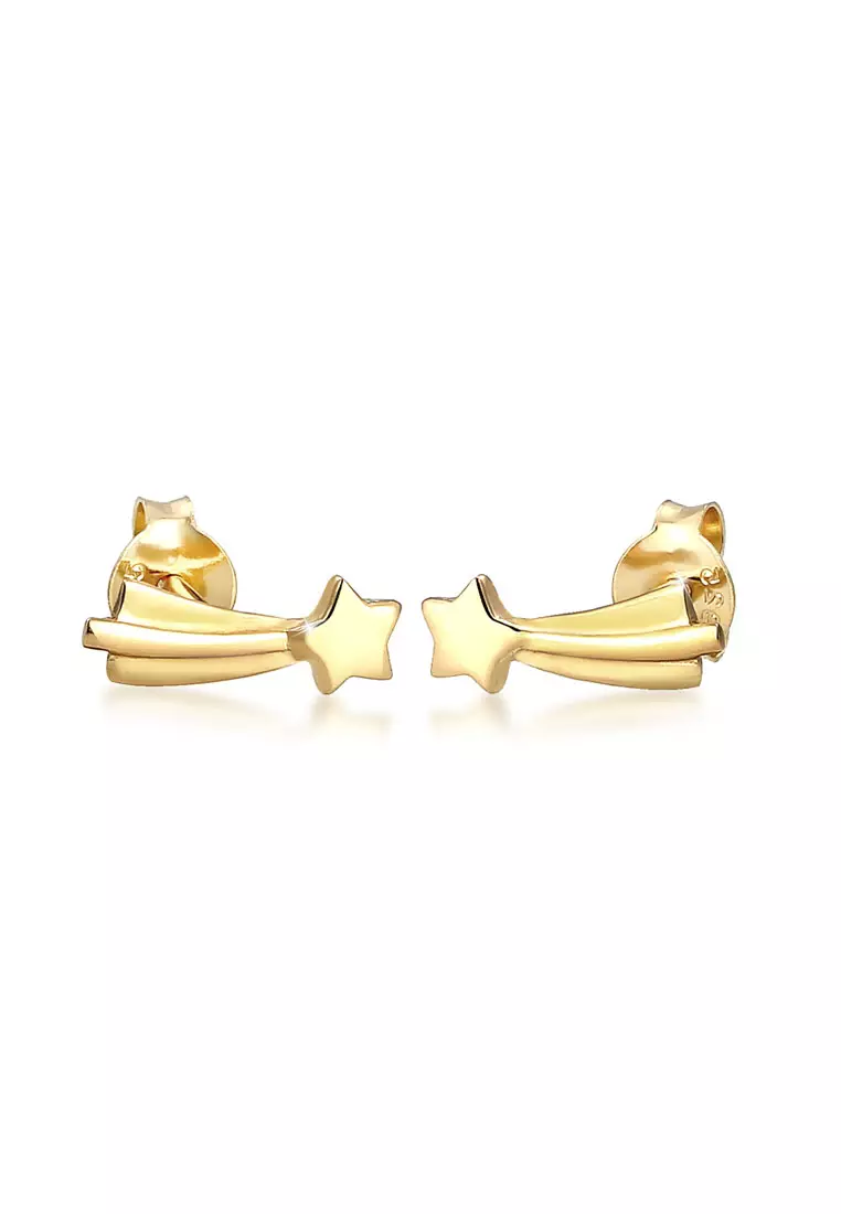 Earrings Basic Stud Shooting Star Astro Look Gold Plated