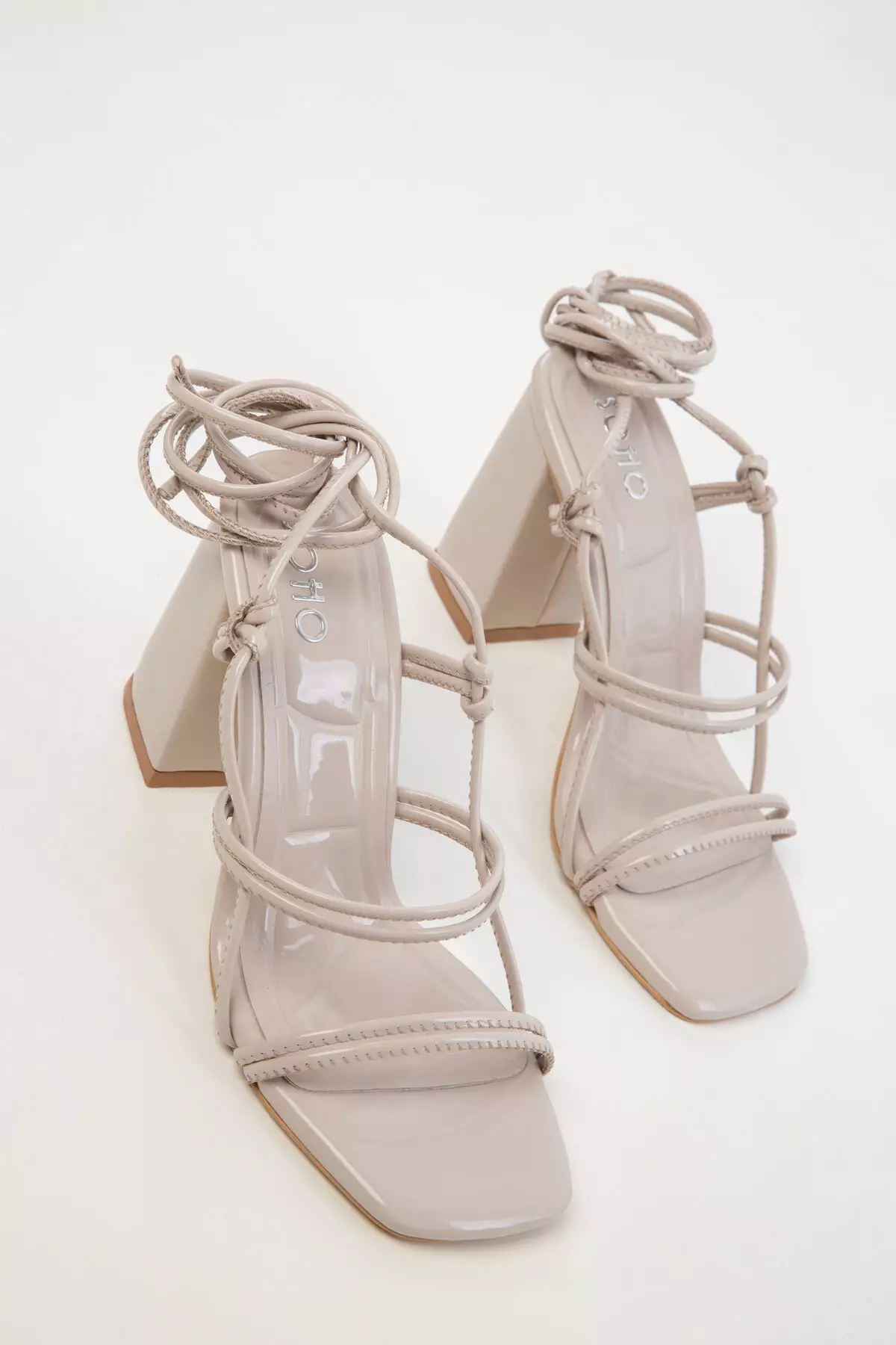 Beige Patent Leather Women's Classic Heeled Shoes 20363