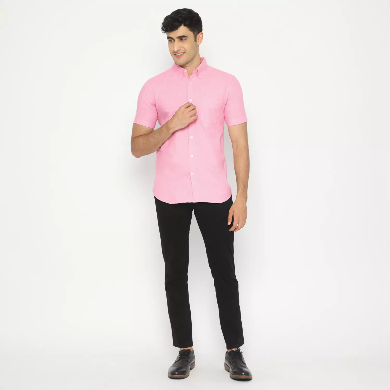 Platini Kemeja Pria Polos Lengan Pendek Katun Oxford Pink 1069