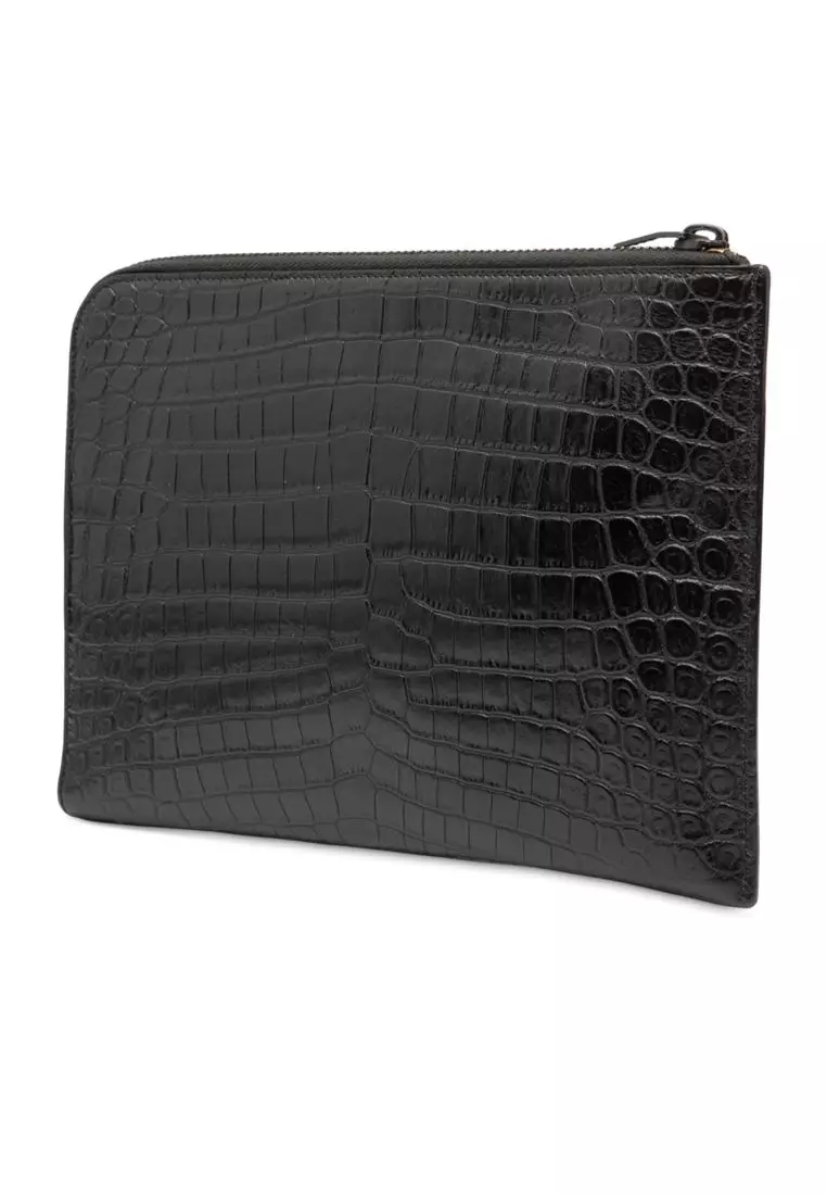 Pre-Loved Saint Laurent Croc Embossed Leather Clutch