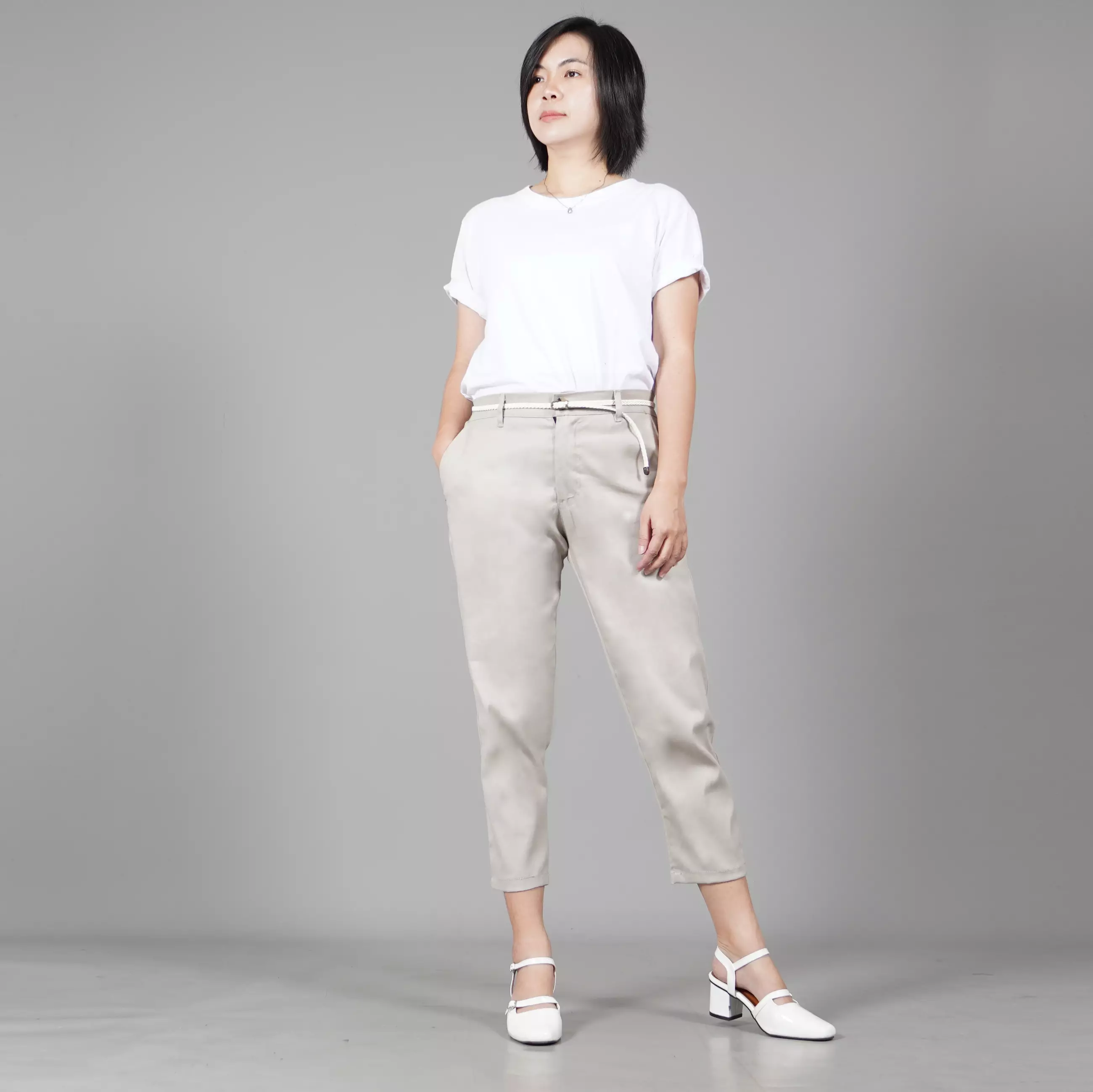  AURORA Celana Wanita Earth Tone Color Celana 3/4 Wanita - KREM