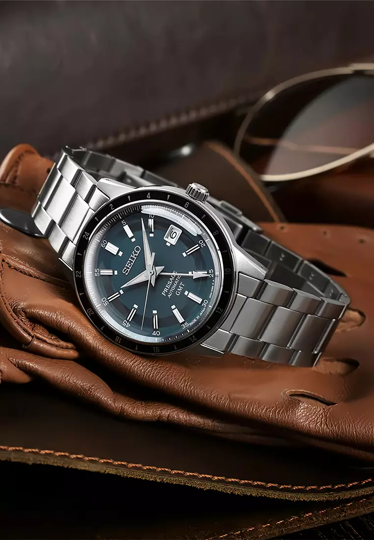 Seiko Presage Automatic GMT Style 60's Jam Tangan Analog Pria Blue Dial Stainless Steel - SSK009J1