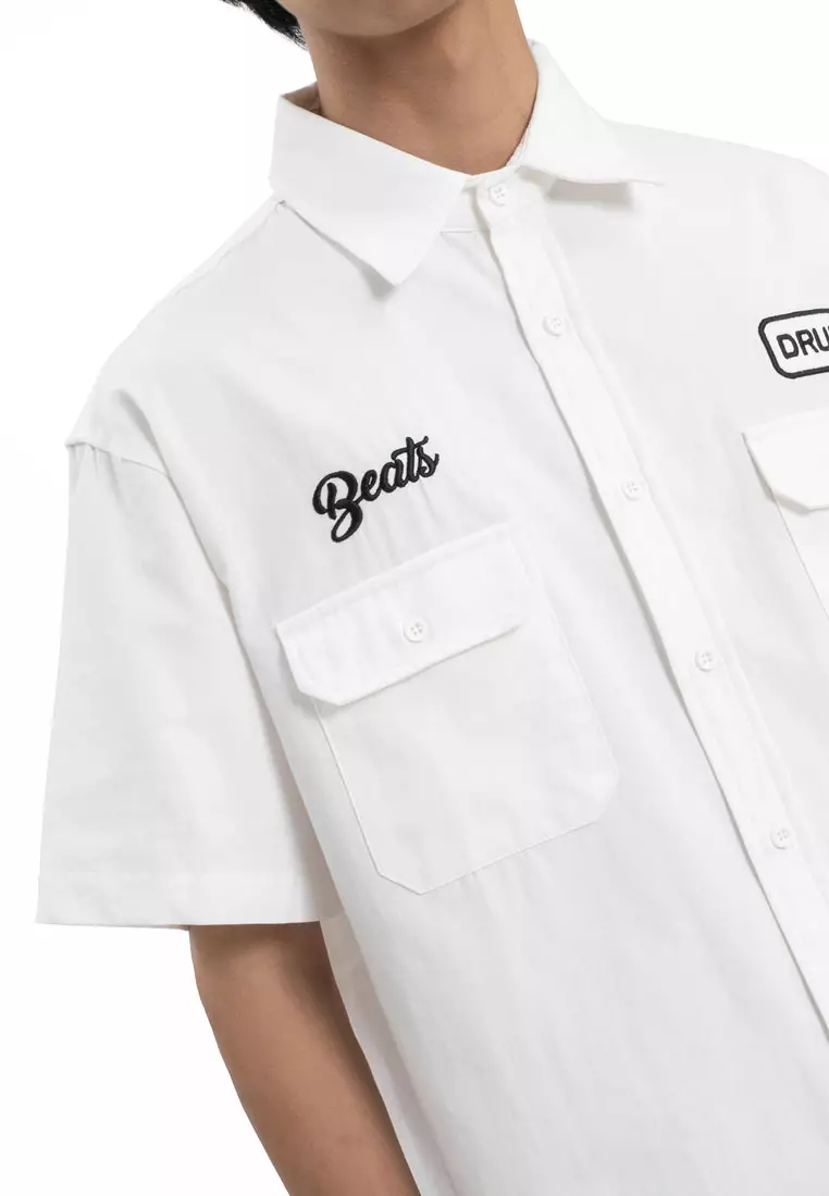 Select Logo Embroidery Mechanic Short Sleeve Shirt- White