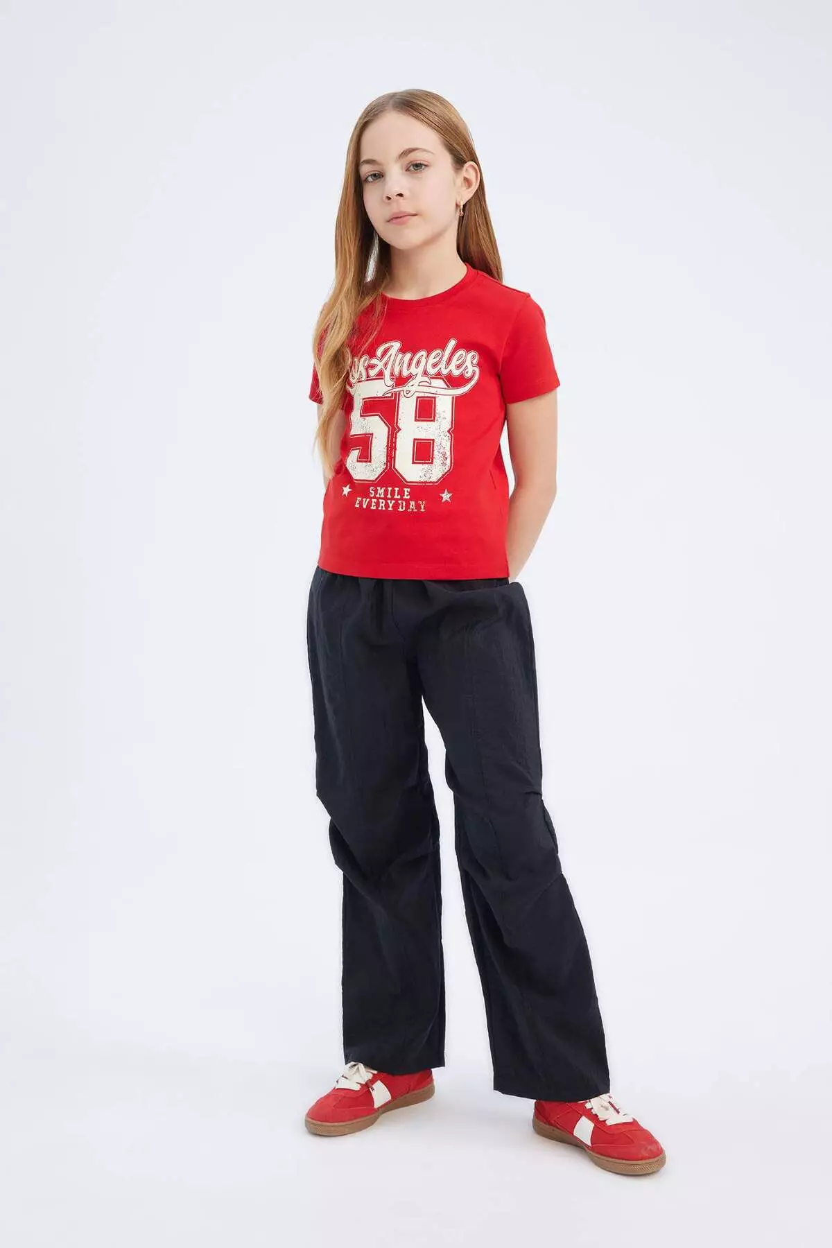 Girl's Slim Fit Slim Fit Crew Neck Printed Ribbed Short Sleeve T-Shirt E0366A825Sm