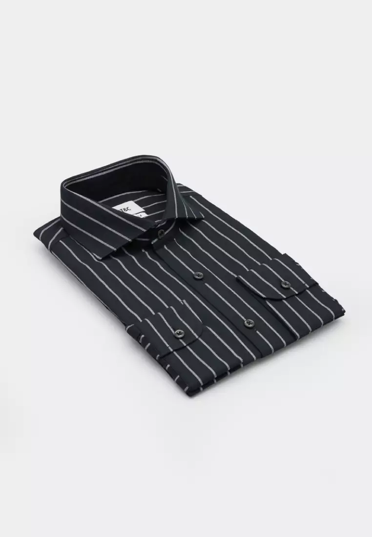Black White Striped Slim Fit Shirt