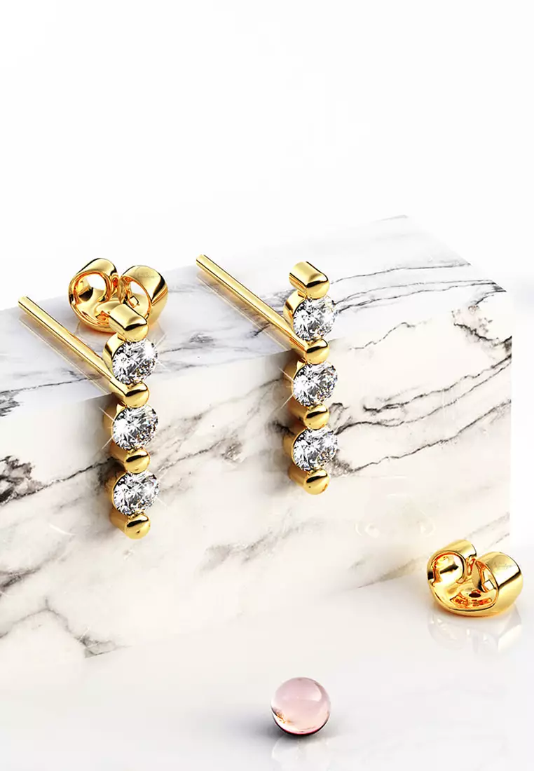 Triple Zircon Cluster Stud Earrings In Gold